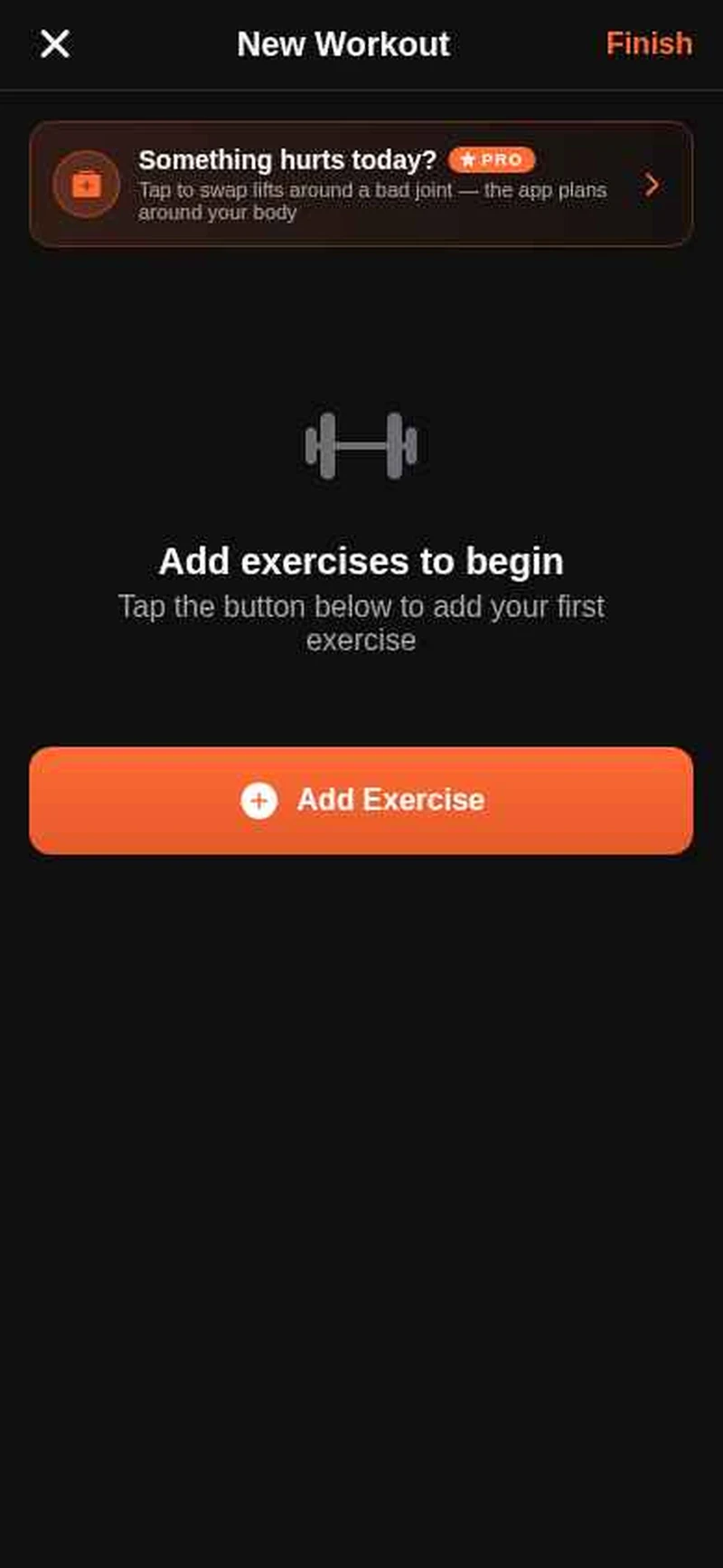 Custom workout screen with AI coach
